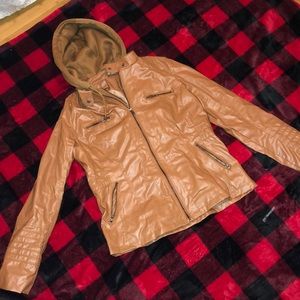 brown leather jacket